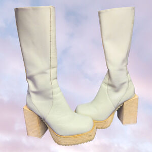 Darker Wavs Dolls Kill Cream Off White Platform Square Toe Zip Up Boots Sz 5
